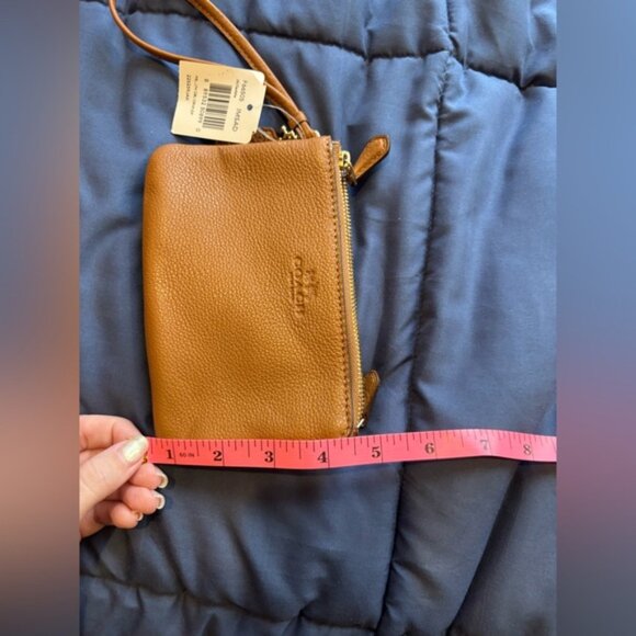 COACH Pebbled Leather Double Corner Zip Wristlet – Saddle Brown (F66505) - Picture 7 of 8